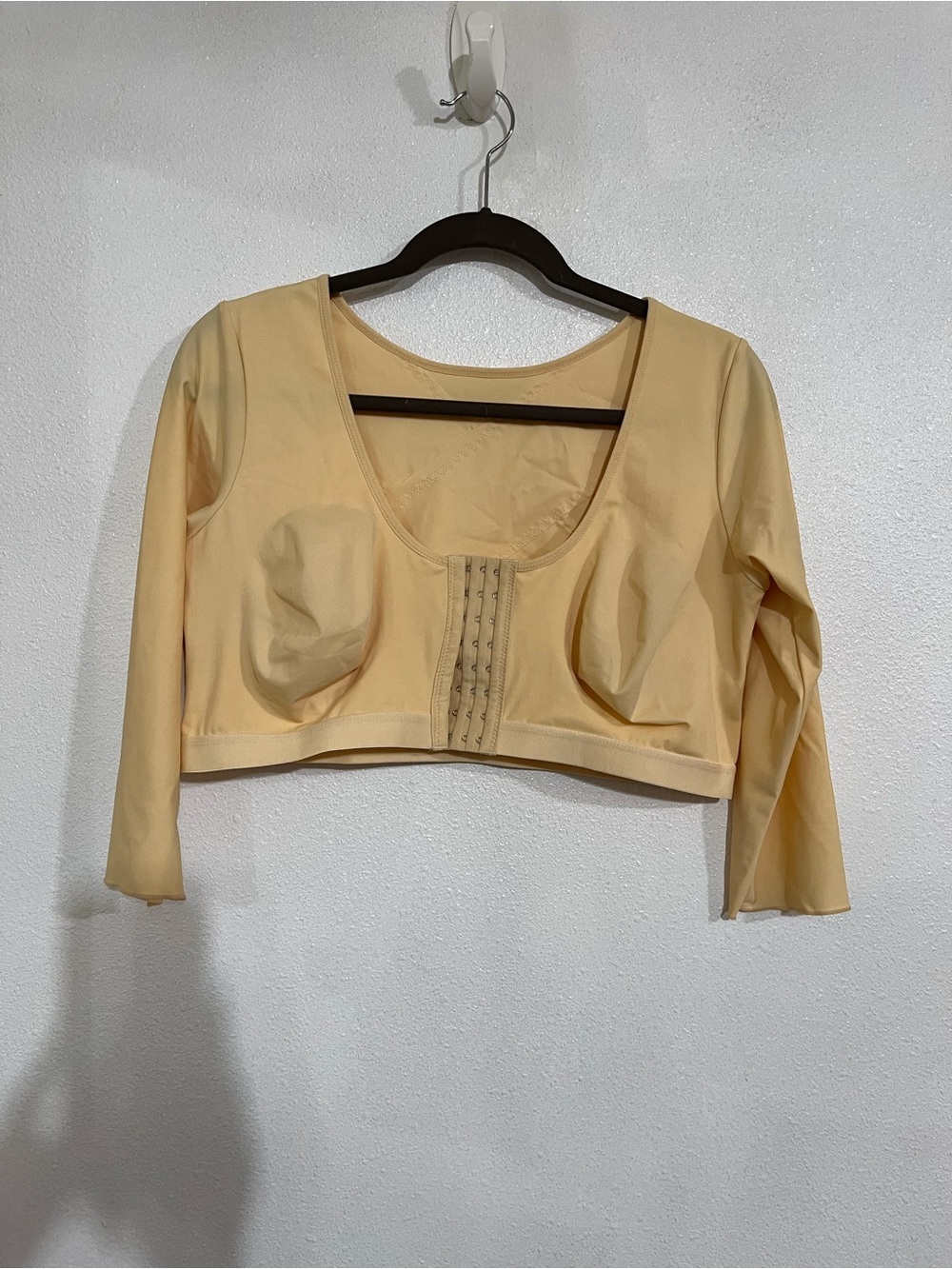 Beige Long Sleeve Front-Closure Crop Top